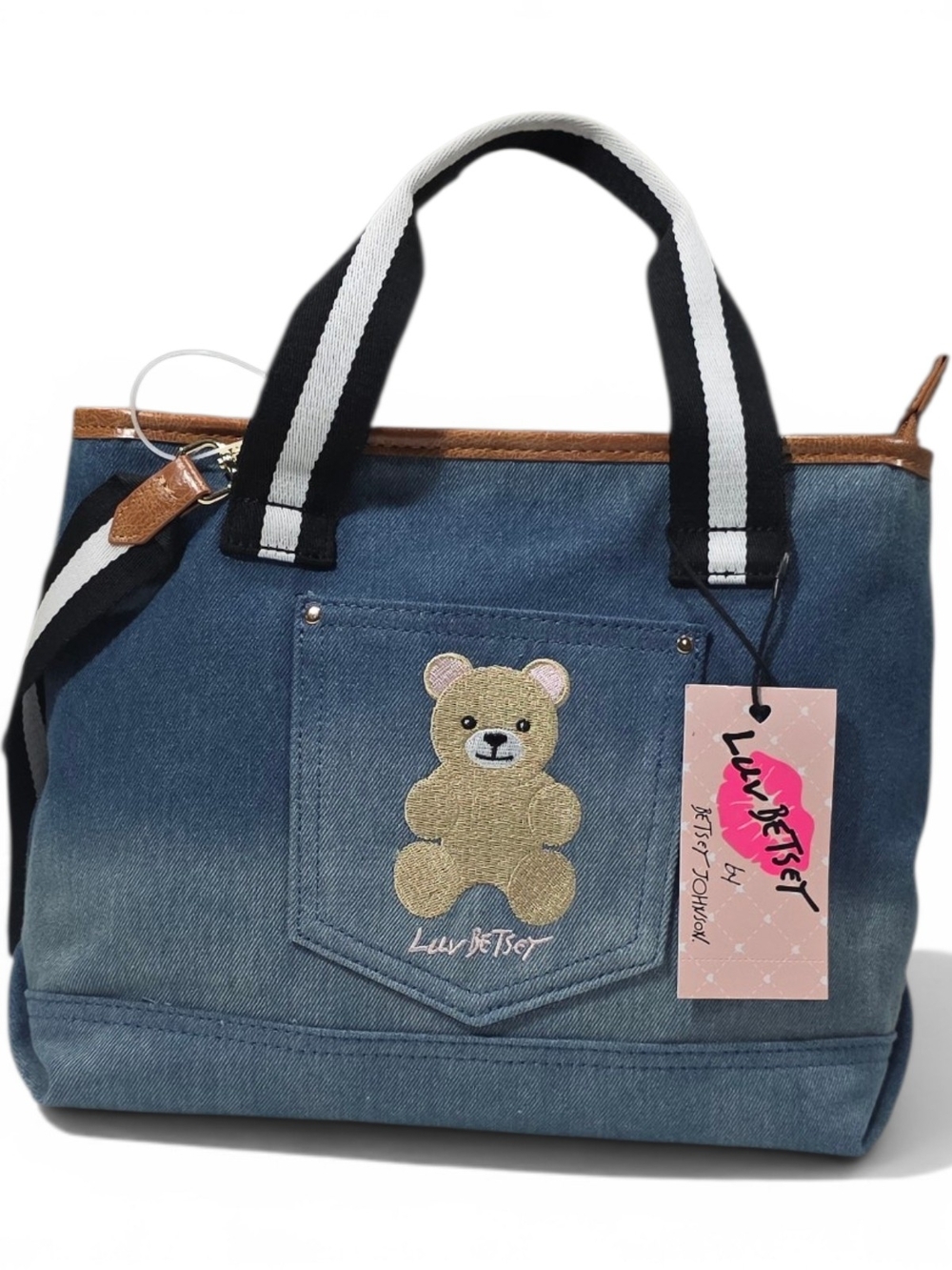 Luv Betsey by Betsey Johnson Denim Teddy Bear Tote Bag, NEW WITH TAGS